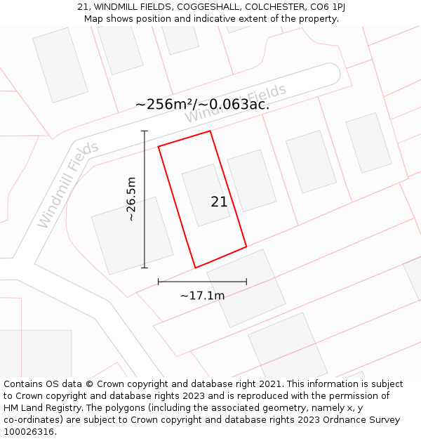 21, WINDMILL FIELDS, COGGESHALL, COLCHESTER, CO6 1PJ: Plot and title map
