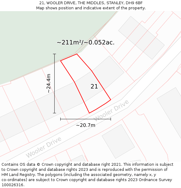 21, WOOLER DRIVE, THE MIDDLES, STANLEY, DH9 6BF: Plot and title map