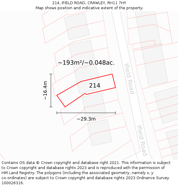 214, IFIELD ROAD, CRAWLEY, RH11 7HY: Plot and title map