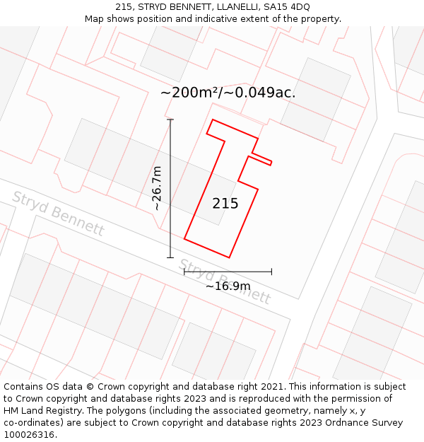 215, STRYD BENNETT, LLANELLI, SA15 4DQ: Plot and title map