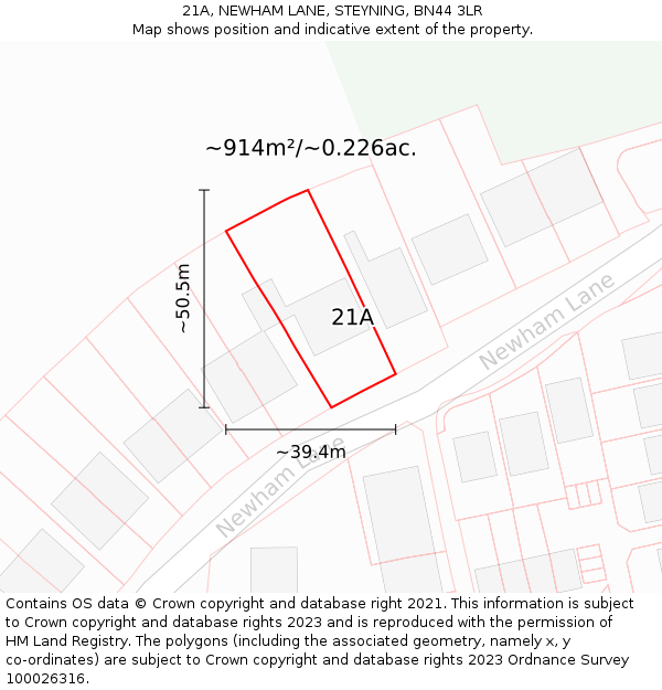 21A, NEWHAM LANE, STEYNING, BN44 3LR: Plot and title map