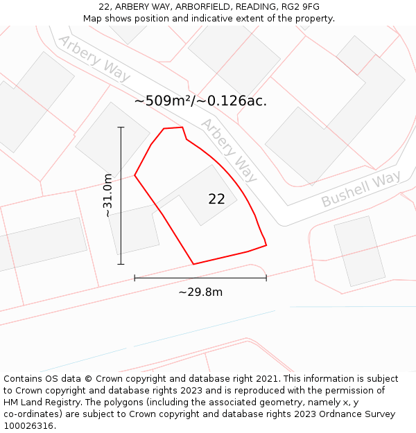 22, ARBERY WAY, ARBORFIELD, READING, RG2 9FG: Plot and title map
