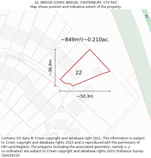 22, BRIDGE DOWN, BRIDGE, CANTERBURY, CT4 5AZ: Plot and title map