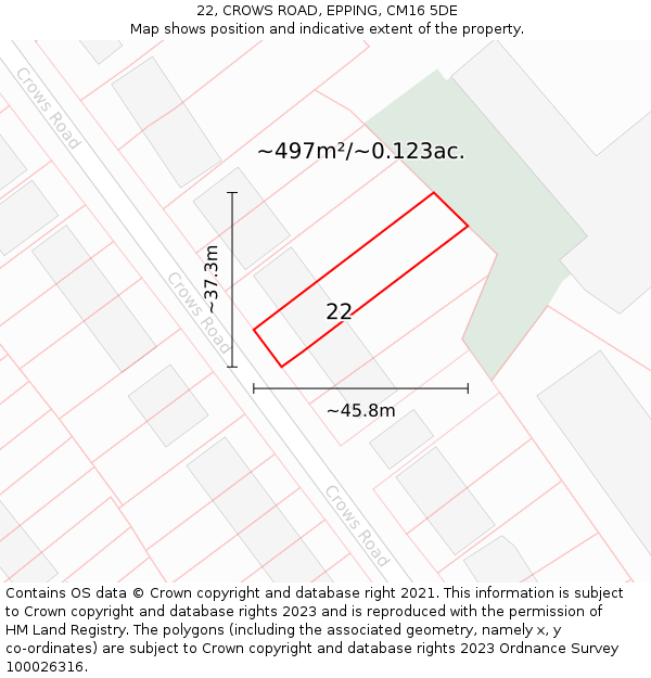 22, CROWS ROAD, EPPING, CM16 5DE: Plot and title map