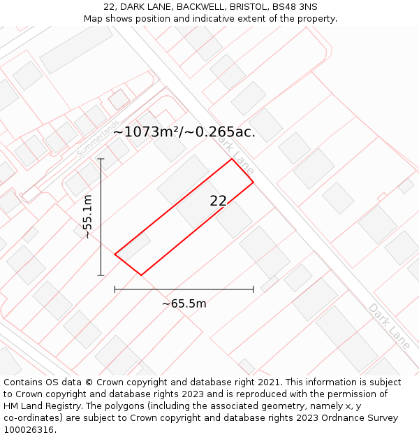 22, DARK LANE, BACKWELL, BRISTOL, BS48 3NS: Plot and title map