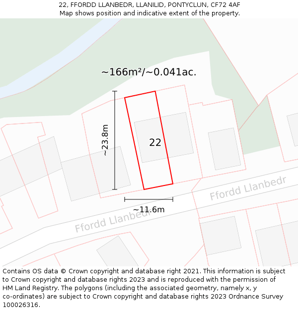 22, FFORDD LLANBEDR, LLANILID, PONTYCLUN, CF72 4AF: Plot and title map