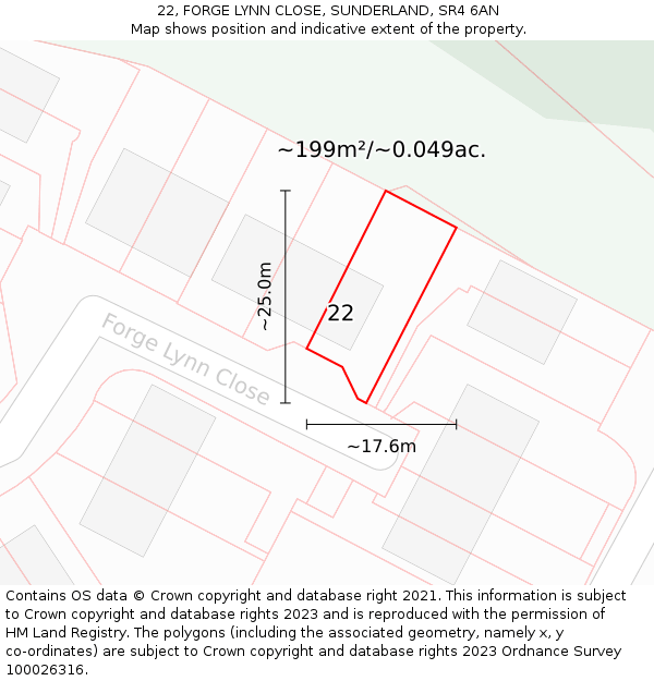 22, FORGE LYNN CLOSE, SUNDERLAND, SR4 6AN: Plot and title map