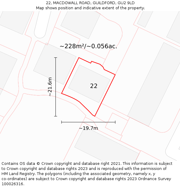 22, MACDOWALL ROAD, GUILDFORD, GU2 9LD: Plot and title map