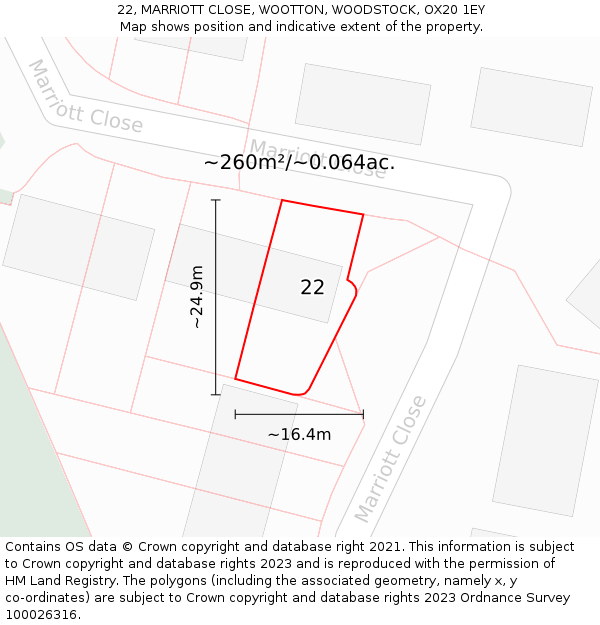 22, MARRIOTT CLOSE, WOOTTON, WOODSTOCK, OX20 1EY: Plot and title map