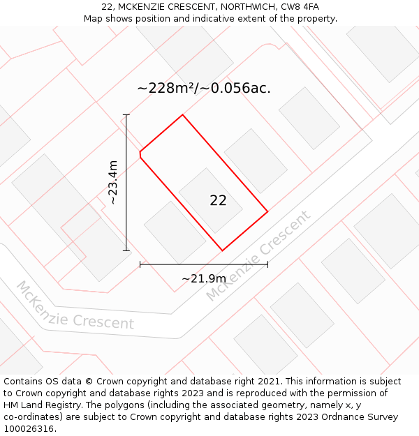 22, MCKENZIE CRESCENT, NORTHWICH, CW8 4FA: Plot and title map