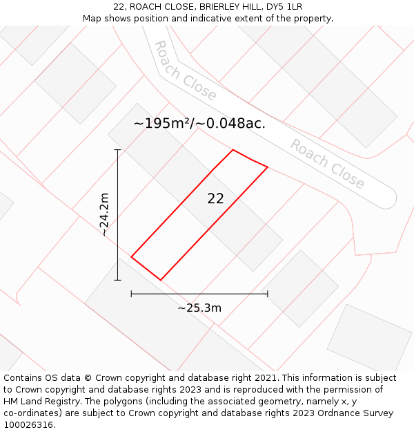 22, ROACH CLOSE, BRIERLEY HILL, DY5 1LR: Plot and title map
