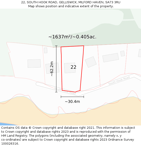 22, SOUTH HOOK ROAD, GELLISWICK, MILFORD HAVEN, SA73 3RU: Plot and title map