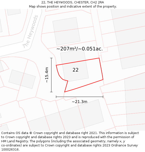 22, THE HEYWOODS, CHESTER, CH2 2RA: Plot and title map
