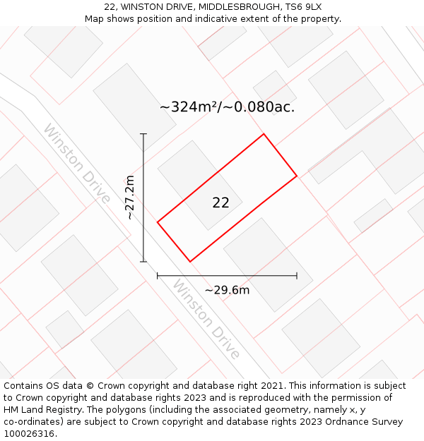 22, WINSTON DRIVE, MIDDLESBROUGH, TS6 9LX: Plot and title map