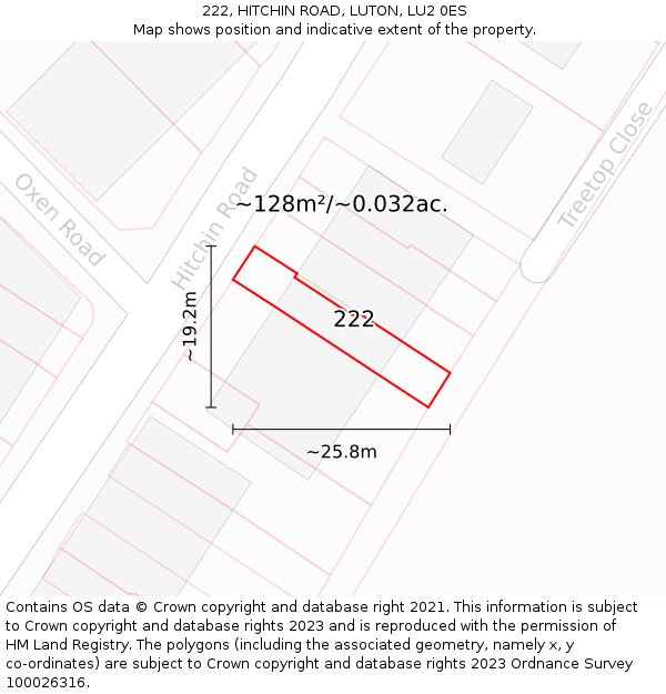 222, HITCHIN ROAD, LUTON, LU2 0ES: Plot and title map