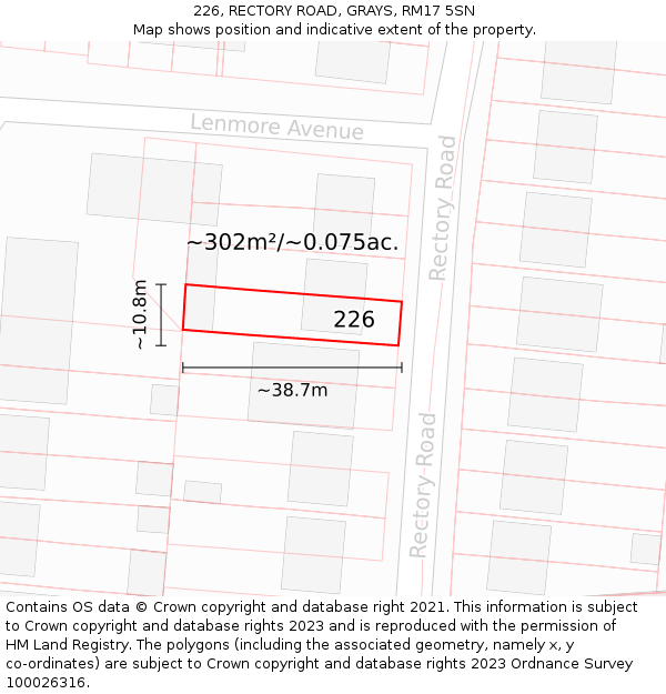 226, RECTORY ROAD, GRAYS, RM17 5SN: Plot and title map