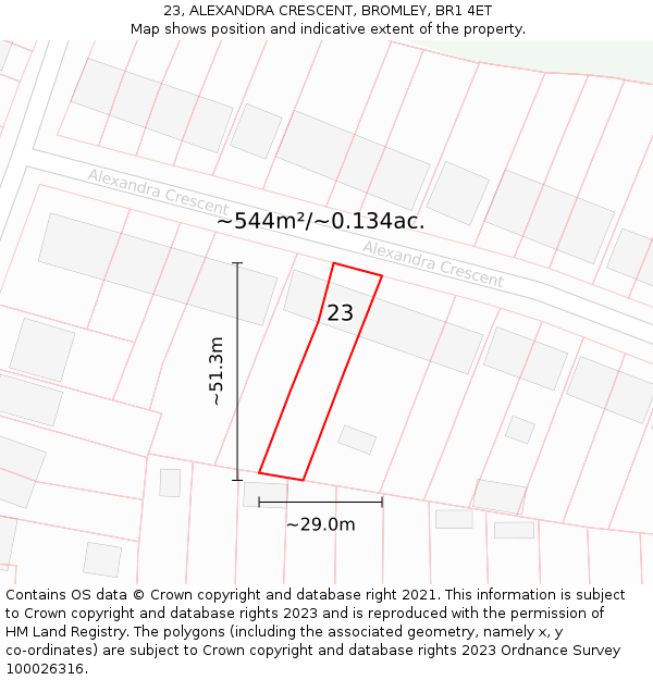 23, ALEXANDRA CRESCENT, BROMLEY, BR1 4ET: Plot and title map