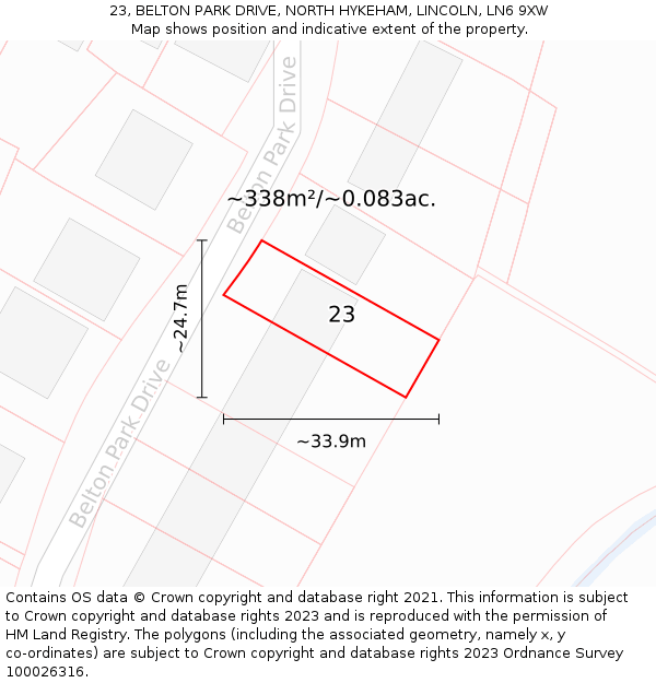 23, BELTON PARK DRIVE, NORTH HYKEHAM, LINCOLN, LN6 9XW: Plot and title map