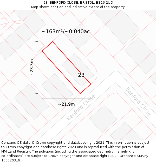23, BENFORD CLOSE, BRISTOL, BS16 2UD: Plot and title map