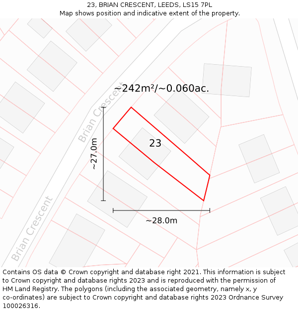 23, BRIAN CRESCENT, LEEDS, LS15 7PL: Plot and title map