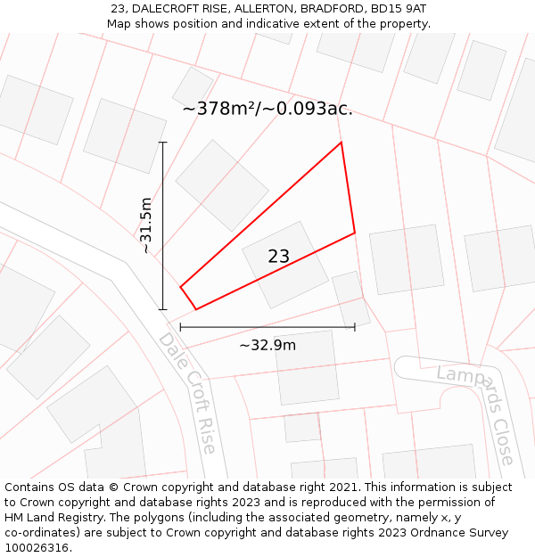 23, DALECROFT RISE, ALLERTON, BRADFORD, BD15 9AT: Plot and title map