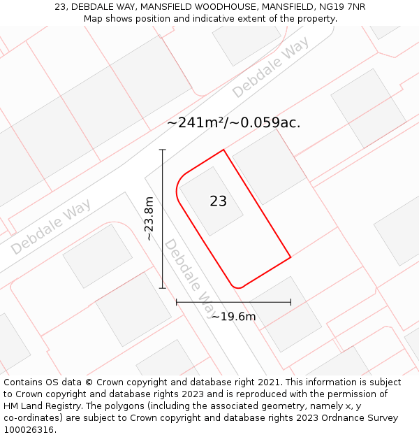 23, DEBDALE WAY, MANSFIELD WOODHOUSE, MANSFIELD, NG19 7NR: Plot and title map