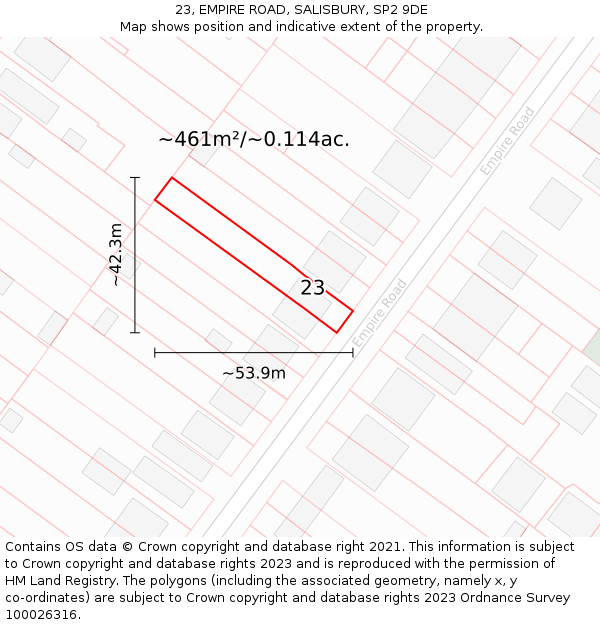 23, EMPIRE ROAD, SALISBURY, SP2 9DE: Plot and title map