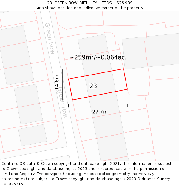 23, GREEN ROW, METHLEY, LEEDS, LS26 9BS: Plot and title map