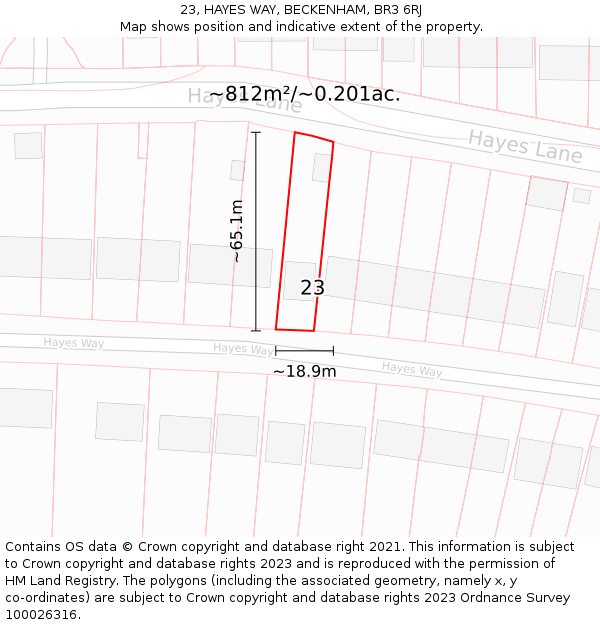 23, HAYES WAY, BECKENHAM, BR3 6RJ: Plot and title map