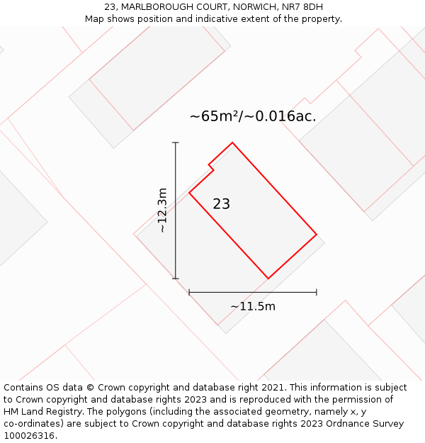 23, MARLBOROUGH COURT, NORWICH, NR7 8DH: Plot and title map