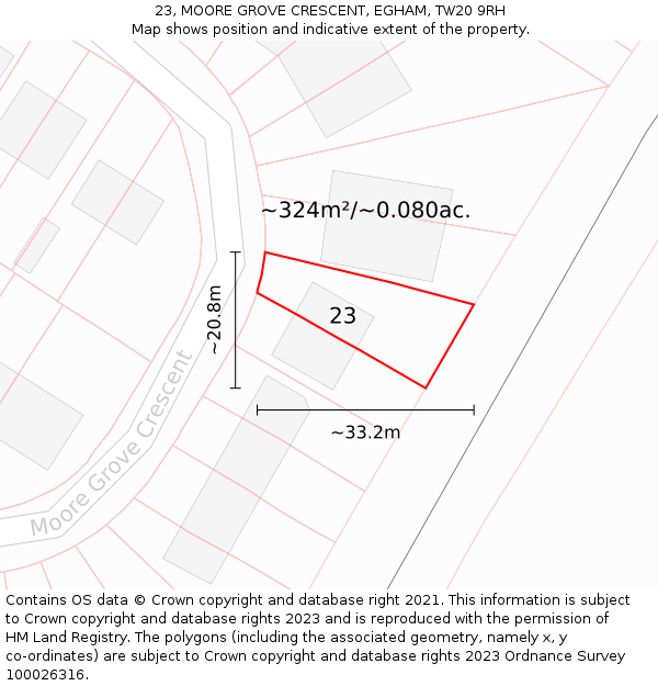 23, MOORE GROVE CRESCENT, EGHAM, TW20 9RH: Plot and title map