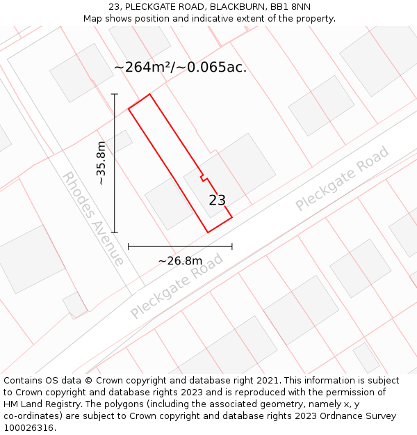 23, PLECKGATE ROAD, BLACKBURN, BB1 8NN: Plot and title map