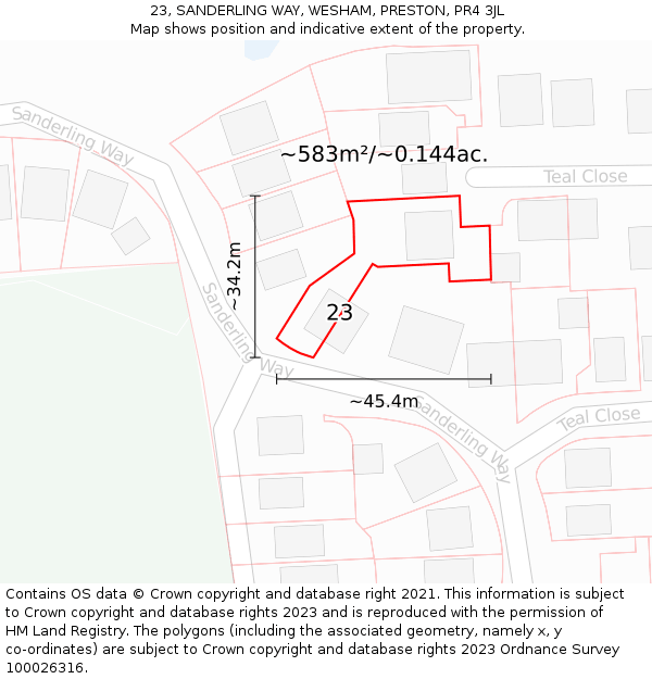 23, SANDERLING WAY, WESHAM, PRESTON, PR4 3JL: Plot and title map
