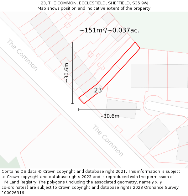 23, THE COMMON, ECCLESFIELD, SHEFFIELD, S35 9WJ: Plot and title map