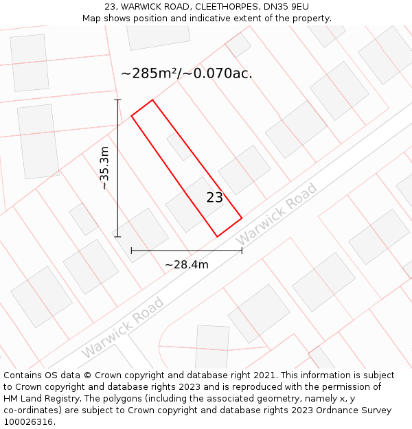 23, WARWICK ROAD, CLEETHORPES, DN35 9EU: Plot and title map