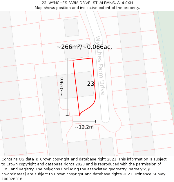 23, WYNCHES FARM DRIVE, ST. ALBANS, AL4 0XH: Plot and title map