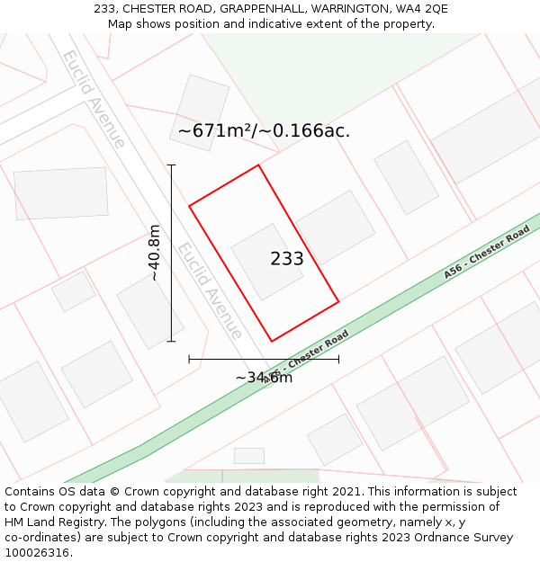 233, CHESTER ROAD, GRAPPENHALL, WARRINGTON, WA4 2QE: Plot and title map