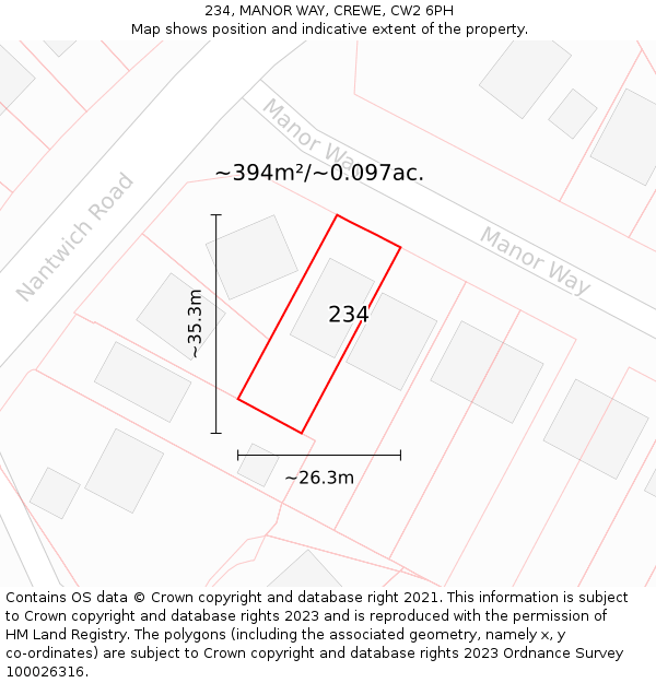 234, MANOR WAY, CREWE, CW2 6PH: Plot and title map