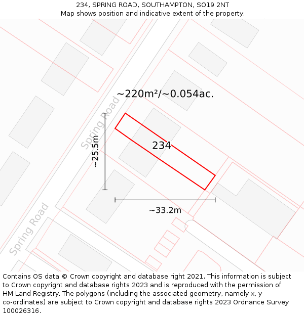 234, SPRING ROAD, SOUTHAMPTON, SO19 2NT: Plot and title map