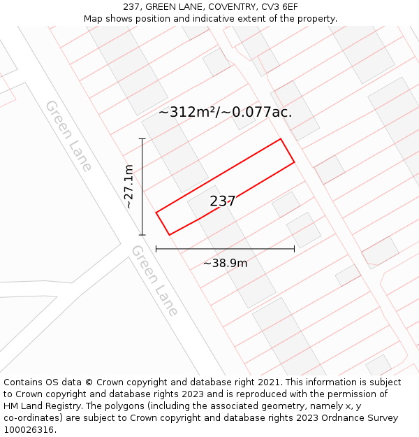 237, GREEN LANE, COVENTRY, CV3 6EF: Plot and title map