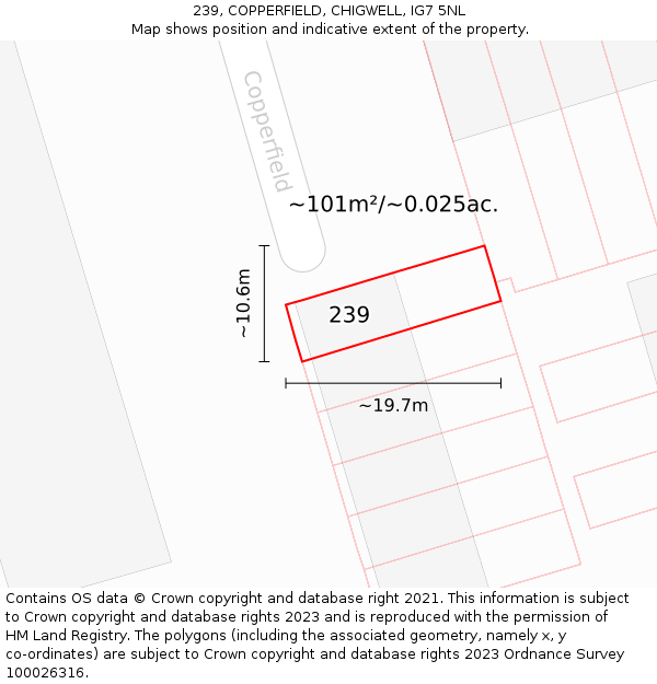 239, COPPERFIELD, CHIGWELL, IG7 5NL: Plot and title map