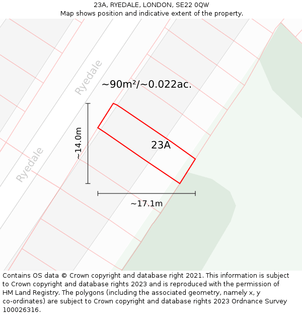 23A, RYEDALE, LONDON, SE22 0QW: Plot and title map