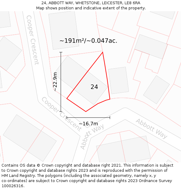 24, ABBOTT WAY, WHETSTONE, LEICESTER, LE8 6RA: Plot and title map