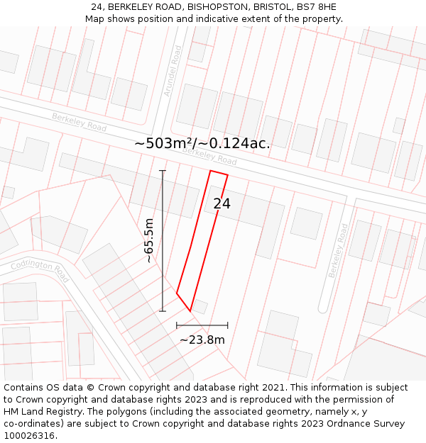 24, BERKELEY ROAD, BISHOPSTON, BRISTOL, BS7 8HE: Plot and title map