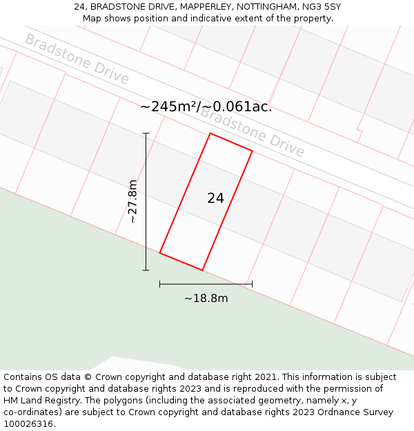 24, BRADSTONE DRIVE, MAPPERLEY, NOTTINGHAM, NG3 5SY: Plot and title map
