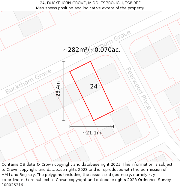 24, BUCKTHORN GROVE, MIDDLESBROUGH, TS8 9BF: Plot and title map