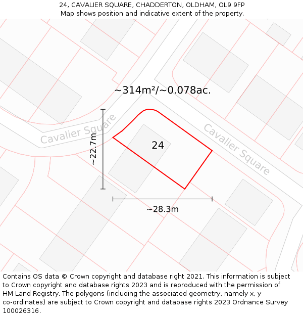 24, CAVALIER SQUARE, CHADDERTON, OLDHAM, OL9 9FP: Plot and title map