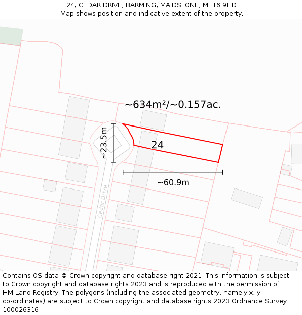 24, CEDAR DRIVE, BARMING, MAIDSTONE, ME16 9HD: Plot and title map