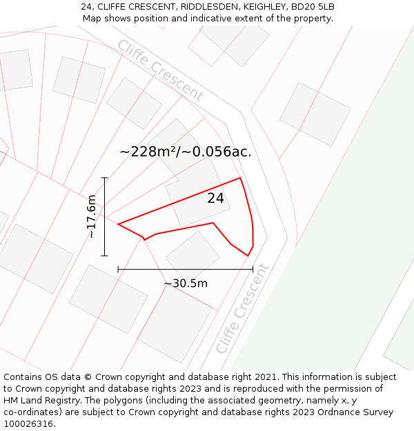 24, CLIFFE CRESCENT, RIDDLESDEN, KEIGHLEY, BD20 5LB: Plot and title map