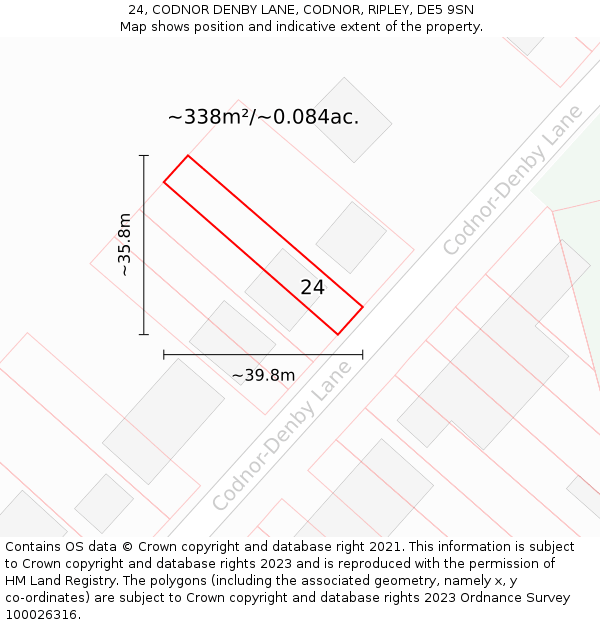 24, CODNOR DENBY LANE, CODNOR, RIPLEY, DE5 9SN: Plot and title map